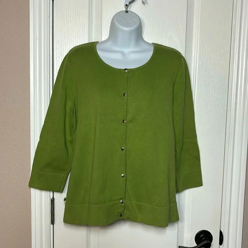 Jones New York Signature 3/4 Sleeved Button Front Green Cardigan Knit Sweater Lg
